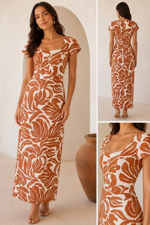 BTB Los Angeles Dresses & Skirts - BTB Los Angeles NWT Camel Cream Beaded Soutache Maxi Dress Small